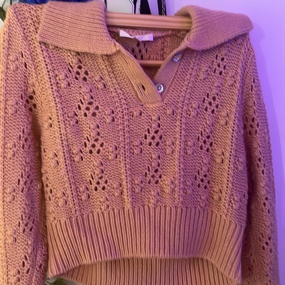 crochet cropped fold over sweater with buttons - Picture 1 of 6